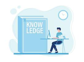 man looking for knowledge on the internet concept flat illustratiuon vector