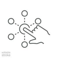 Interaction icon. Simple outline style. Experience, choice, variety functions, multiple digital skills, click finger concept. Thin line symbol. Vector illustration isolated. Editable stroke.
