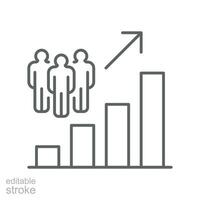 Population growth icon. Simple outline style. Increase social development, economic evolution, global demography graph concept. Thin line symbol. Vector illustration isolated. Editable stroke.