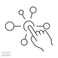 Interaction icon. Simple outline style. Experience, choice, variety functions, multiple digital skills, click finger concept. Thin line symbol. Vector illustration isolated. Editable stroke.