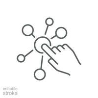 Interaction icon. Simple outline style. Experience, choice, variety functions, multiple digital skills, click finger concept. Thin line symbol. Vector illustration isolated. Editable stroke.