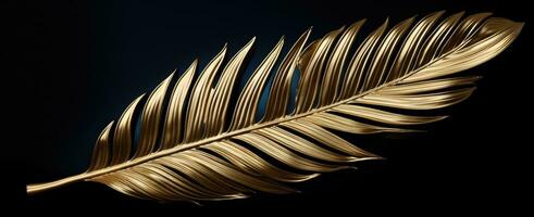 AI generated a gold palm leaf is seen against a black background photo