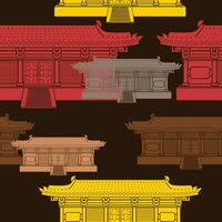 editable plano monocromo estilo amplio tradicional chino edificio vector ilustración en varios colores como sin costura modelo con oscuro antecedentes para oriental historia y cultura relacionado diseño