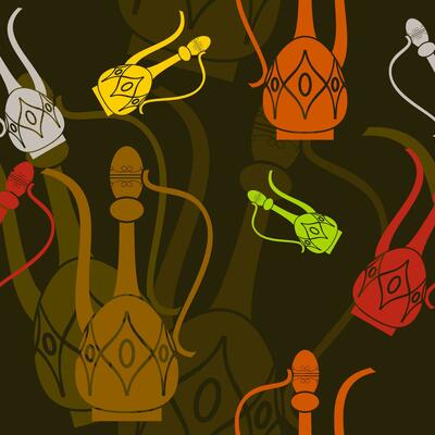 Editable Flat Monochrome Dallah Coffee Jugs Vector Illustration in Various Colors as Seamless Pattern With Dark Background for Arab Culture Tradition Cafe and Islamic Moments Related Design
