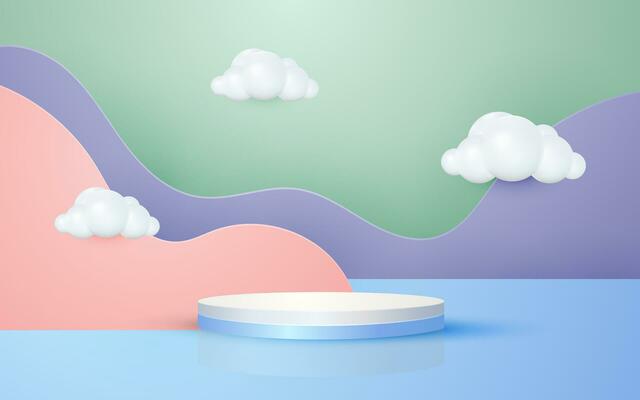 Round podium product scene and pastel colorful geometric platform background for cosmetic product presentation mockup show