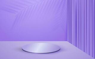 3d scene pastel purple round podium background with curtains and shadow leaf perfect for event promotion cosmetic product presentation mockup vector