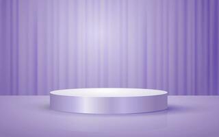 3d scene of pastel purple round podium with curtain background for cosmetic product presentation mockup show vector