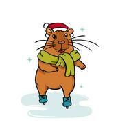 Cute capybara is ice skating. Vector illustration flat style