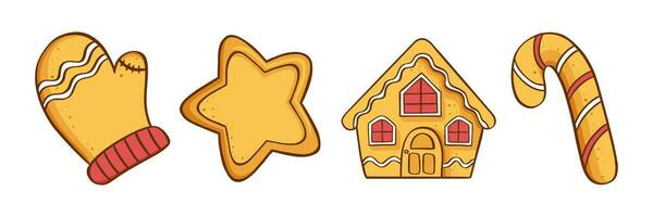 pan de jengibre galletas Navidad colocar. vector ilustración en un blanco antecedentes