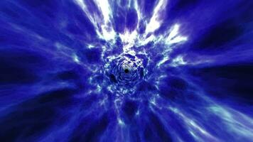 Abstract futuristic glowing blue space tunnel flying at high speed from future energy. video