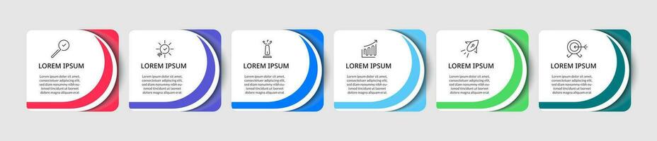 Vector Infographic design business template with icons and 6 options or steps. square design or diagram