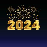 golden 2024 new year 3d text effect with  fireworks 2024 holiday celebrations background vector