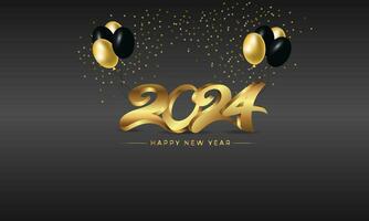 Happy New Year 2024 Golden 3d Numbers with balloon celebration background vector