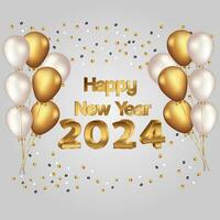 contento nuevo año 2024 3d texto efecto con dorado celebracion globo vector