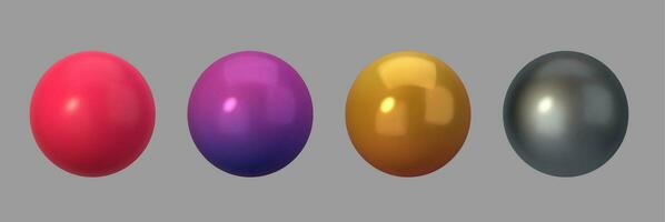 Collection 3d spheres silver, red and gold color, 3D realistic isolated on gray background. vector illustration