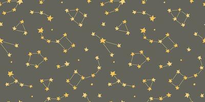 Seamless pattern with constellations on a dark sky background. Abstract space with stars. Vector graphics.