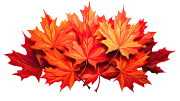 AI generated Large Bundle of Red and Yellow Maple Leaves Isolated on Transparent Background png