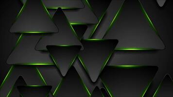 Black and glowing green triangles motion background video