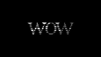 Wow ascii animation on black background. Ascii art code symbols with shining and glittering sparkles effect backdrop. Attractive attention promo. video