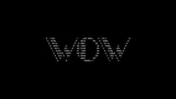 Wow ascii animation on black background. Ascii art code symbols with shining and glittering sparkles effect backdrop. Attractive attention promo. video