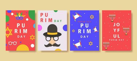 Elegant purim day Set of greeting cards, posters, holiday covers. vector