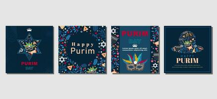 Elegant purim day Set of greeting cards, posters, holiday covers vector