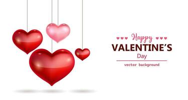 Happy valentine's day horizontal banner with hanging heart shapes vector