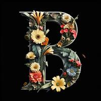 AI generated Floral Typography Letter B. photo