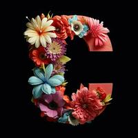 ai generado floral tipografía letra C. flor fuente para decoración. generativo ai ilustración para bodas foto
