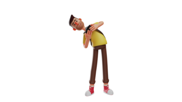 3D illustration. Young Man 3D cartoon character. Happy young people looking at his photos. Cool guy who has a hobby of photography. Cute photographer bending his body to the side. 3D cartoon character png