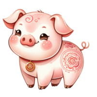 AI generated Chinese Zodiac Pig, Watercolor Art in Chinese Style. png