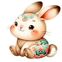 AI generated Chinese Zodiac Rabbit , Watercolor Art in Chinese Style png