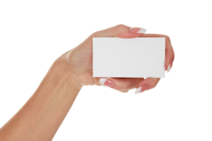 Woman's hand holding a business card, isolated png