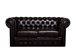 Vintage old dark brown leather sofa, isolated png