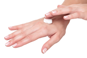 Closeup shot of beautiful woman's hands with cream, isolated png