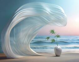 AI generated 3d mockup of palm tree with hanging in the air, in the style of wavy resin photo