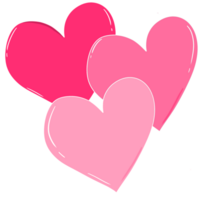 three valentine hearts in pink tone, minimal heart by hand drawn png