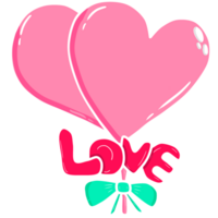 Valentine pink heart balloon with bow and wording LOVE png