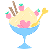 coppa di gelato guarnita ghiaccio crema decorato con fragola e cuore sagomato guarnizione png