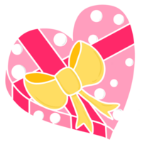 pink heart shape gift box decorated with red ribbon and yellow bow png