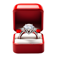 AI generated Diamond Ring Inside Open Red Box Isolated on Transparent Background png