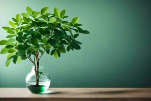 AI generated a potted plant in a glass vase on a table photo