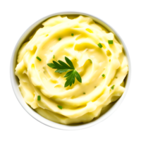 AI generated Mashed Potatoes in Bowl Top View Isolated on Transparent Background png