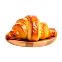 AI generated Croissant on Wooden Plate Isolated on Transparent Background png