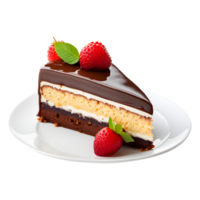 ai généré Chocolat gâteau avec fraise sur assiette isolé sur transparent Contexte png