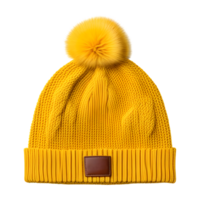 AI generated Yellow Knitted Beanie Hat Isolated on Transparent Background png