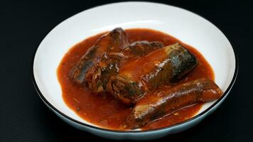 sardines, canned fish served on a white plate photo