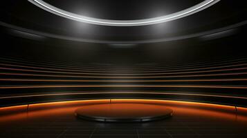 AI generated Contemporary orange-lit stage with concentric circle design, perfect for show and event backdrop photo