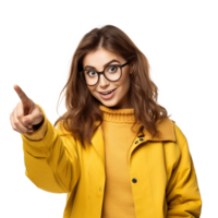 AI generated Excited stylish adult young girl in sunglasses pointing right png
