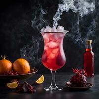 AI generated Dragon's Breath Elixir, A mesmerizing drink featuring a smoky effect created with dry ice photo